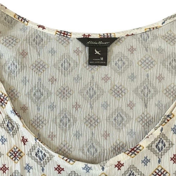 Eddie Bauer Rayon Sleeveless Print Top. Cream Red Blue Size Medium #1299 - Picture 2 of 5